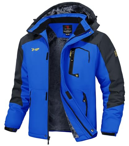 Rdruko Skijacke Herren Warme Winterjacke Gefüttert Verdickt Softshelljacke Wasserdicht Snowboardjacke Atmungsaktiv Funktionsjacke mit Abtrennbarer Kapuze(Frischblau, L)