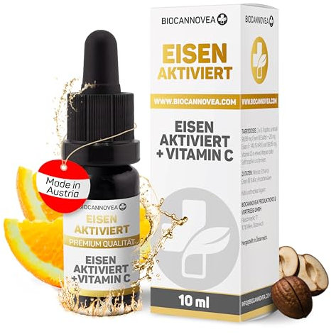 BIOCANNOVEA Eisen Tropfen mit Vitamin C 10ml - Bio, Wasserlöslich & Mizelliert - gegen Eisenmangel, unterstützt die Blutbildung - Eisen mit Vitamin C - Eisentropfen hochdosiert - Eisenpräparat flüssig