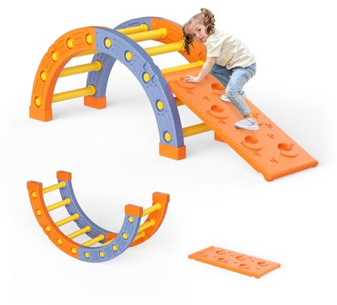 Struttura per arrampicata per bambinii, scaletta da arrampicata treppiede in plastica per bambini, set di gioco Montessori per intern (Frame di arrampicata ad arco + skateboard)