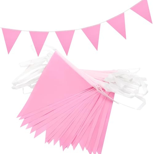 66ft Pink Bunting Banner,QRTDXP 52pcs Waterproof Flags Pennats,Pink Party Decoration for Girls Birthday Baby Shower Wedding