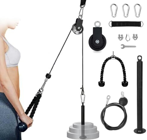 TINMAGI Carrucola Palestra, Puleggia Palestra LAT Machine, Barra Tricipiti Cavi Palestra Home Gym Sistema, per Allenare La Forza del Braccio, Macchine Fitness, Bicipiti e Allenamento