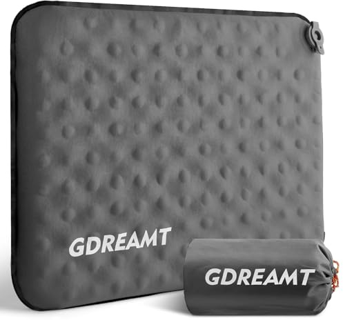 GDREAMT Inflatable Seat Cushion, Self-Inflating Memory Foam Stadium Seats Cushion Lightweight & Compact Chair Sitting Pad Airplane Cushion for Long Flight Travel Outdoor Camping Car Bleachers Office