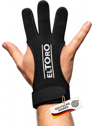 elToro Traditioneller 3-Finger Schießhandschuh aus Polyester und Leder | Fingerschutz für Bogenschießen, verstellbarer Klettverschluss, atmungsaktiv, für rechte und linke Hand