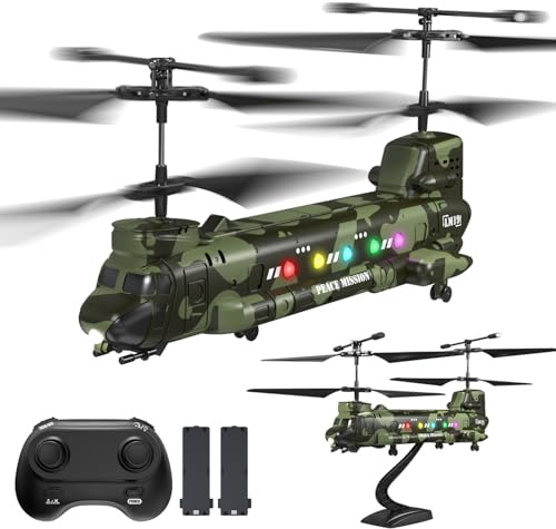 LMRC Army Chinook Remote Control Helicopter, LM19-D Military Transport RC Helicopter, Altitude Hold, One Key take Off/Landing, LED Light, Low Battery Reminder, Army Toys & Gift for Military Fans