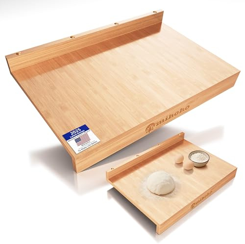 Wooden Pastry Board, Cutting Board with Counter Edge, Reversible Kneading Board for Rolling Dough Bread, Chopping Board with Lip 24X 15.8 in (bamboo D)