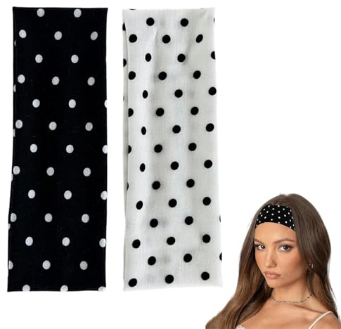 FrostyFlair Schwarz-vitt hårbandsset, prickigt hårband och hårband för kvinnor, elastiskt hårband för kvinnor, halkfria retro hårband för daglig användning och styling