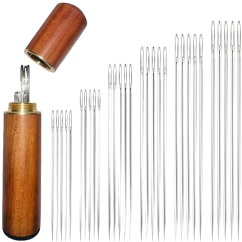 GJFWQC 25 Pcs Large Eye Embroidery Needles, 5 Sizes with Case