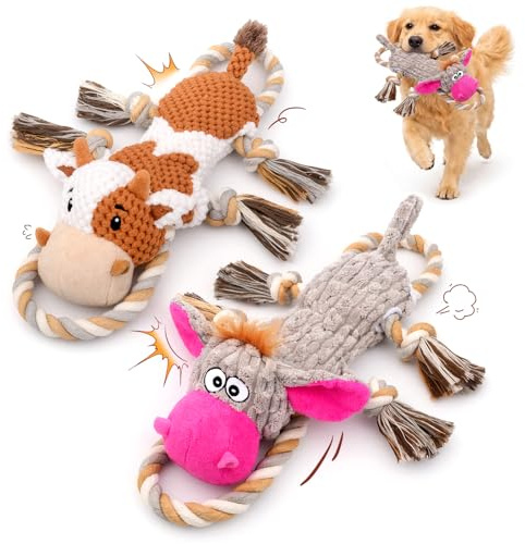 BluPup 2-Pack Squeaky Crinkle Plush Dog Toys