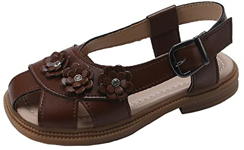 Generisch Zapatillas de estar por casa 25 sandalias planas zapatos de playa huecos suela suave niña sandalias casuales piel de cordero zapatos de bebé, marrón, 31.5 EU