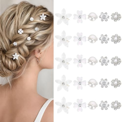Épingles à Cheveux Fleurs Blanches et Perles pour Femmes 25 Pièces | Métal, Mariage & Oktoberfest, Pour Filles, Dirndl & Mariée, Mini Barrettes