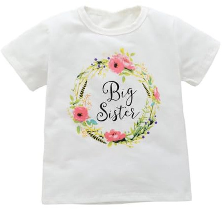 Shiningup Summer Kid Girl T-shirt Short Sleeve Little Sister Romper Big Sister Printed Sweatshirt Outwear for 0-6 Years Old