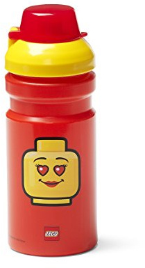 LEGO Iconic Girl Drinking Bottle - 390 ml, Durable PP/Silicone - Fun and Practical Kids Water Bottle with Covered Spout, Sports Water Bottle, Red/Yellow