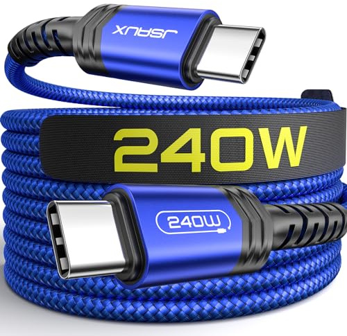JSAUX 240W USB C to USB C Cable 10FT, USB C Cord Type C Fast Charging for MacBook, iPad, Dell XPS, iPhone 17/iPhone Air/iPhone 17 Pro/iPhone 17 Pro Max, iPhone 16/15, Samsung Galaxy, Pixel - Blue