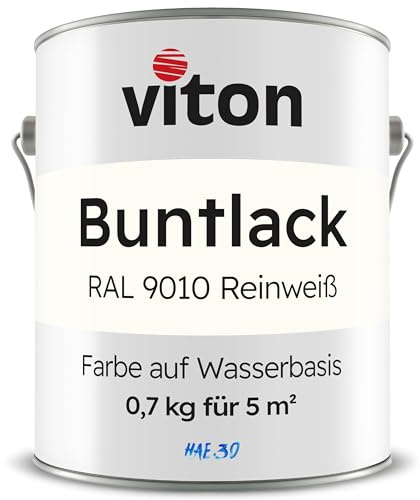 Viton Buntlack 0,7 Kg Reinweiss - Seidenmatt - Wetterfest für Außen und Innen - 3in1 Grundierung & Lack - HAE 30 - RAL 9010 Reinweiss