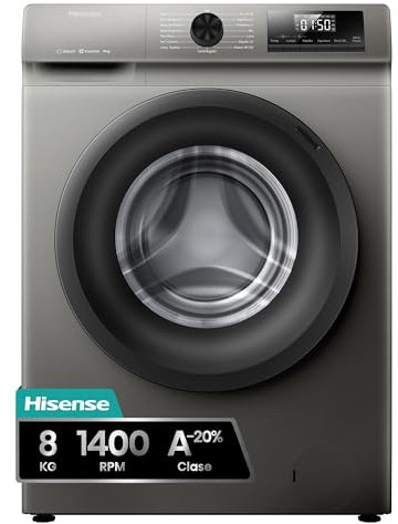 Hisense WF1Q8041BT - Lavadora, Class A, 8 Kg, 1400 RPM, Alto 85 cm x Ancho 60 cm, Color Blanco, Función Vapor 99,9%, Lavado Rápido+, Lavado Automático, Finalización Diferida, Tecnología Inverter