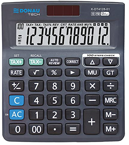 Calculadora de Escritorio Donau Tech/K-DT4128-01 Función de raíz Cuadrada de 12 dígitos / 140 x 122 x 22 mm/Color: Negro/Calculadora con Pantalla de 12 dígitos