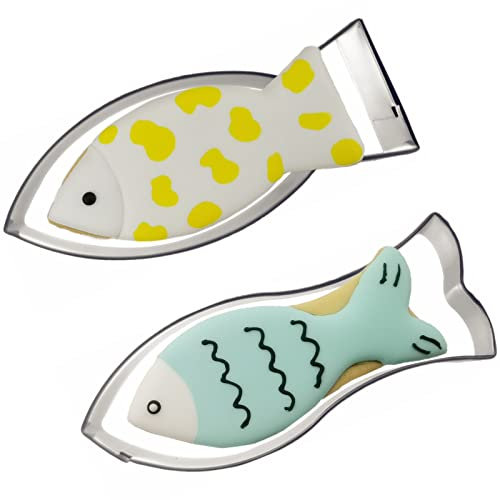Large Size Fish Shaped Cookie Cutter Set of 2 pcs, Stainless Steel Jesus Fish Fondant Cutters, 4.6 inches
