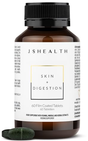 JSHealth Vitamins Skin and Digestion Formula, Skin Supplement with Zinc, Burdock Turmeric, Acne Treatment for Teens & Adults, 60 Tablets
