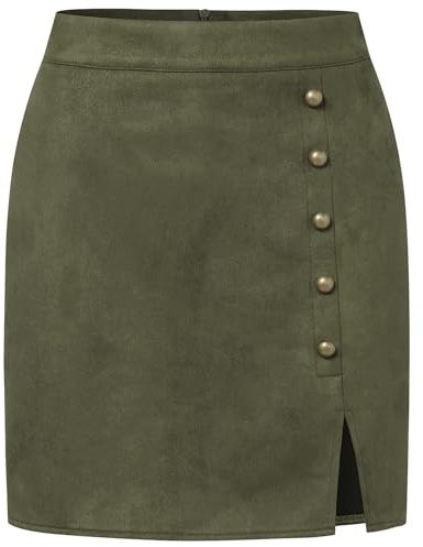 MAOAEAD Gonne in pelle scamosciata per donna, gonne a vita alta mini sexy, in tinta unita, in pelle scamosciata sintetica, gonne bodycon corte a vita alta con fibbia metallica, autunno inverno