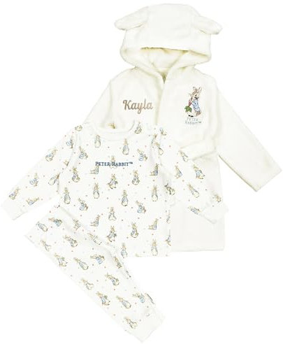 Peter Rabbit Personalised Baby Dressing Grown & Pyjamas 2 Piece Set (Peter Rabbit Pyjamas & Robe, 6-12 Months)