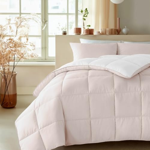 Zelesta Premiumbett – 2in1 Steppbett mit festem Bezug – Waschbar & Hypoallergen – Perkal Baumwolle – Steppbett ohne Bezug (Seide & Coconut Cream, 200x200)