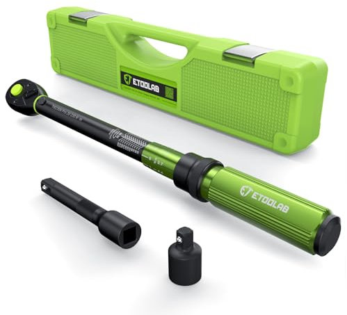 ETOOLAB Clé dynamométrique de voiture 1/2, 20-230 Nm/10-170 lbf-ft, précision d'erreur ± 3%, cliquet réversible à 72 dents, clé dynamométrique avec rallonge de 6, adaptateur 1/2-3/8 pour