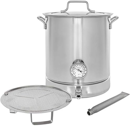 THEGA Brautopf Aus Edelstahl 304, Suppentopf Mit Ventil, Doppelfiltration, Thermometer Und Filter Zum Brauen, Kochen Und Kochen, 40 L