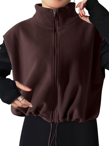 Onsoyours Gilet in Pile Donna Corta Collo Alto Leggero Smanicato Senza Maniche Gilet Autunno Inverno A Caffè L