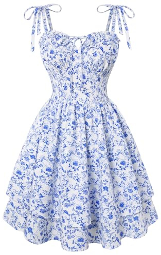 SCARLET DARKNESS Women's Mini Dress Spaghetti Strap Floral Sundress Ruffled Summer Casual Vacation Dresses