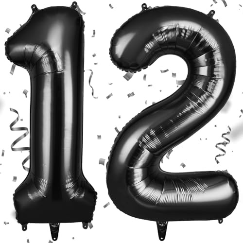 AOOSU Black Helium Balloons, 40 Inches Number Balloons 12, Foil Birthday Balloon for Birthday Anniversary Wedding Party Decorations Celebration Supplies for Girls Women Men Boys