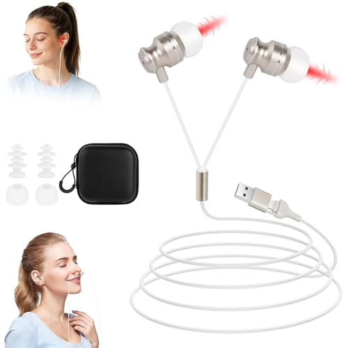 Aolso Acouphènes Bouchons Infrarouges, 650 nm Lumiere Casque d'acouphènes, 2 en 1 Lumiere Rouge Bouchon d'oreille Acouphene pour le nez et les oreilles, l'élimination du bruit et le sommeil(Blanc)