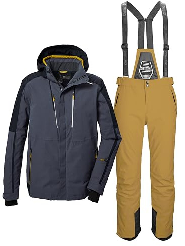 Killtec Herren Skianzug Größe L - aus Skijacke dunkelblau basaltgrau und Skihose ocker - mit 10000mm Wassersäule - wasserdicht, atmungsaktiv