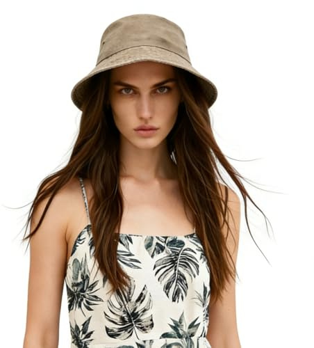 Shyllin Cappello Pescatore Uomo Donna Estivo, Bucket Hat da Pesca Cotone, Protezione UV Cappello da Sole Unisex, Pieghevole Cappellino a Secchiello, per Escursionismo Campeggio