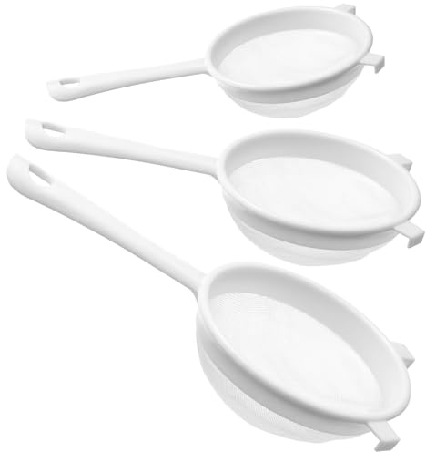 Plastic Strainer with Handle, 3PCS Nylon Mesh Strainers Colander Fine Mesh Strainer with Handle Double Ear Fine Food Flour Sifter Food Yogurt Meshes Sieve for Kitchen Colander Sifter Tea Juice Baking