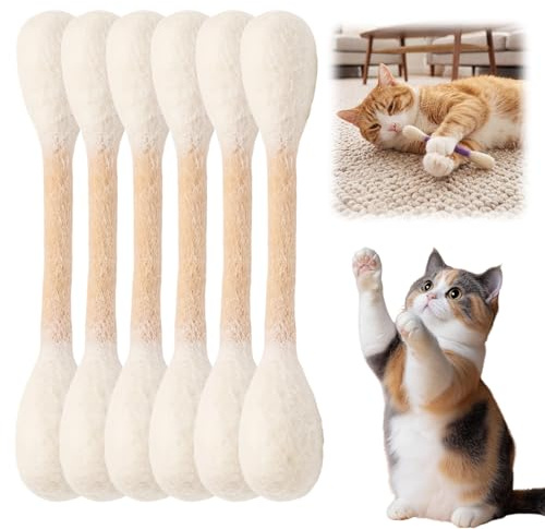 Cotons-Tiges pour Chats avec Herbe à Chat - Lot de 6 Bâtons de Mastication Géants pour Chatons, Jouets Interactifs en Feutre pour Chat, Cordes de Dentition Résistantes pour Chats d'Intérieur