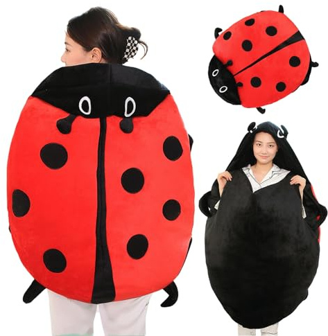 LICAEVEY Almohada Portátil, Disfraz de Mariquita de Felpa con Tacto Suave, Almohada Gigante para Relajación de Adultos, Decorativa para sofá Cama, Alivio del Estrés de Gran Tamaño para Niños y