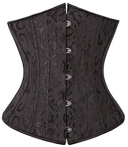 Everbellus Womens 24 Spiral Steel Boned Satin Underbust Waist Training Brocade Corset Black 3XL