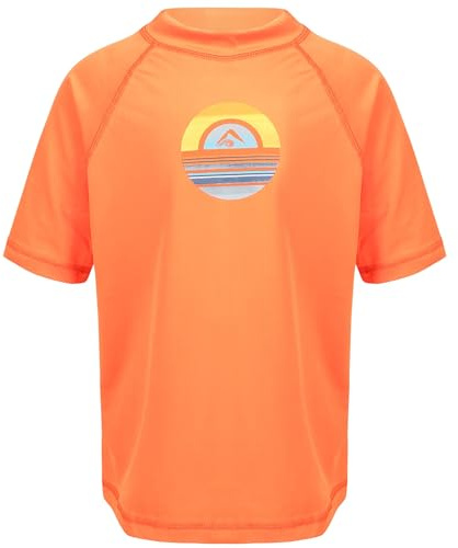 Kanu Surf Big Boys Haywire UPF 50+ Sun Protective Rashguard Swim Shirt, Avalon Orange, Medium (10)