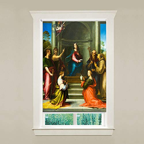 COSMOSS Custom Made 100% Blackout Dark Window Blinds Spring-Loaded Roller Shades Curtains Christian Religion Art Portrait Mary Jesus Christ Saint Thermal Insulated Shade (48W x 72L)