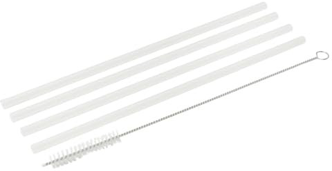 FACKELMANN Wiederverwendbare Trinkhalme aus Kunststoff, nachhaltig, umweltfreundlich, mit Reinigungsbürste, spülmaschinenfest, ideal für Partys und Zuhause, weiß, 0,6 x 23 cm, 4+1 Stück