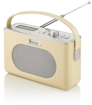 Swan SRA43010CN Retro DAB Bluetooth Radio, LCD Display with Blue Backlight, 20 Pre Set Stations, Cream