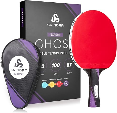 Spindra Performance Level Ping Pong Paddle, Intermediate/Advanced Table Tennis Paddle with 2MM Offensive Rubber, 2MM Afterburner Sponge, Included Protective Case to Accelerate Your Game (Ghost)