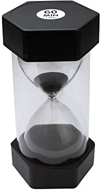 TeacherFav Temporizador de arena para niños – 60 minutos negro – 6.3 pulgadas de hora de cristal acrílico cubierto reloj para aula, hogar y habitación de niños, paquete individual grande