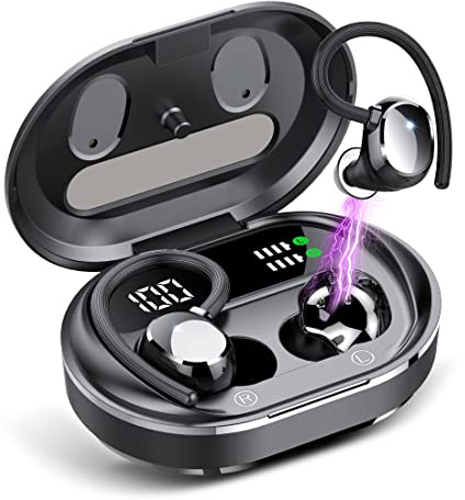 Wireless Earbuds, 2023 New Ultralight Sport Bluetooth 5.3 Headphones In Ear with LED Display, Built-in Mic Earphones, IPX7 Waterproof Wireless Headphones with Earhooks for Gym Workout (Black)
