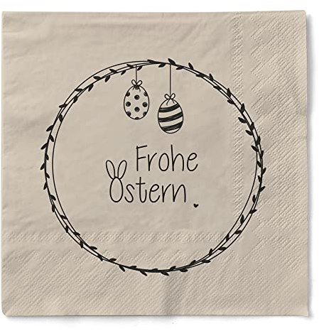 Sovie HOME Serviette Frohe Ostern (Ei) - Happy Easter aus Tissue 33 x 33 cm, 20 Stück - Blätterkranz mit Ostereier