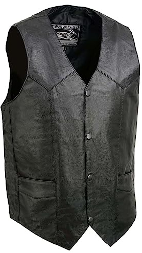 EVENT LEATHER Men's Leather Motorcycle Riding Biker Vests with Snap Closure - 3X-Large