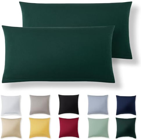 Alreya Kissenbezug 40 x 80 cm (2er Set) - Waldgrün - 100% Jersey Baumwolle - Kissenhülle für Kissen 40x80 cm, Jersey Kopfkissenbezüge, Superweicher Kissenbezüge 40x80 mit Reißverschluss