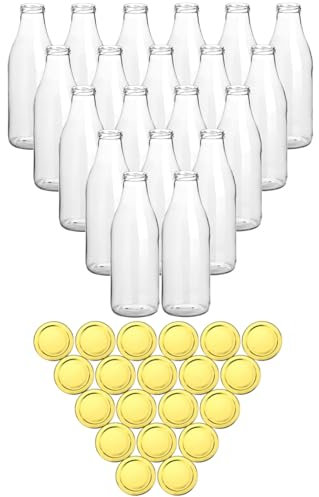 gouveo 20er Set Saftflasche 1000 ml mit Schraubdeckel goldfarben - Große Glasflasche 1 Liter mit TO48 Verschluss - Leere Flasche zum Befüllen (SF1000G)