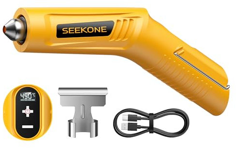SEEKONE Mini Pistola de Calor Inalambrica, 4 Temperatura (Máx. 450 °C) con Función de Memoria, Pistola de Aire Caliente Batería de Litio 3,6 V, Carga USB, con Boquilla Reflectora, para Manualidades