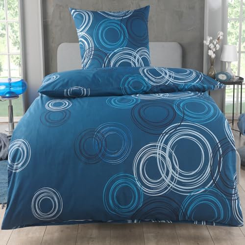 MALIKA Bettwäsche 135x200 Baumwolle Sets, Kreismuster Bettbezug 135 x 200 cm, Kissenbezug 80x80 cm, Renforcé, Oeko-TEX Bettwäsche mit Reißverschluss